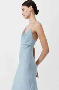 St. Agni Asymm Drape Maxi Dress - Stone Blue
