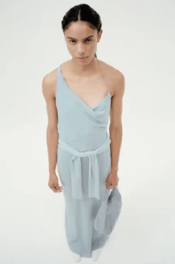 St. Agni Asymm Drape Maxi Dress - Stone Blue