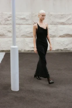 St. Agni Asymm Drape Maxi Dress - Washed Black