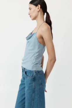 St. Agni Asymm Drape Top - Stone Blue