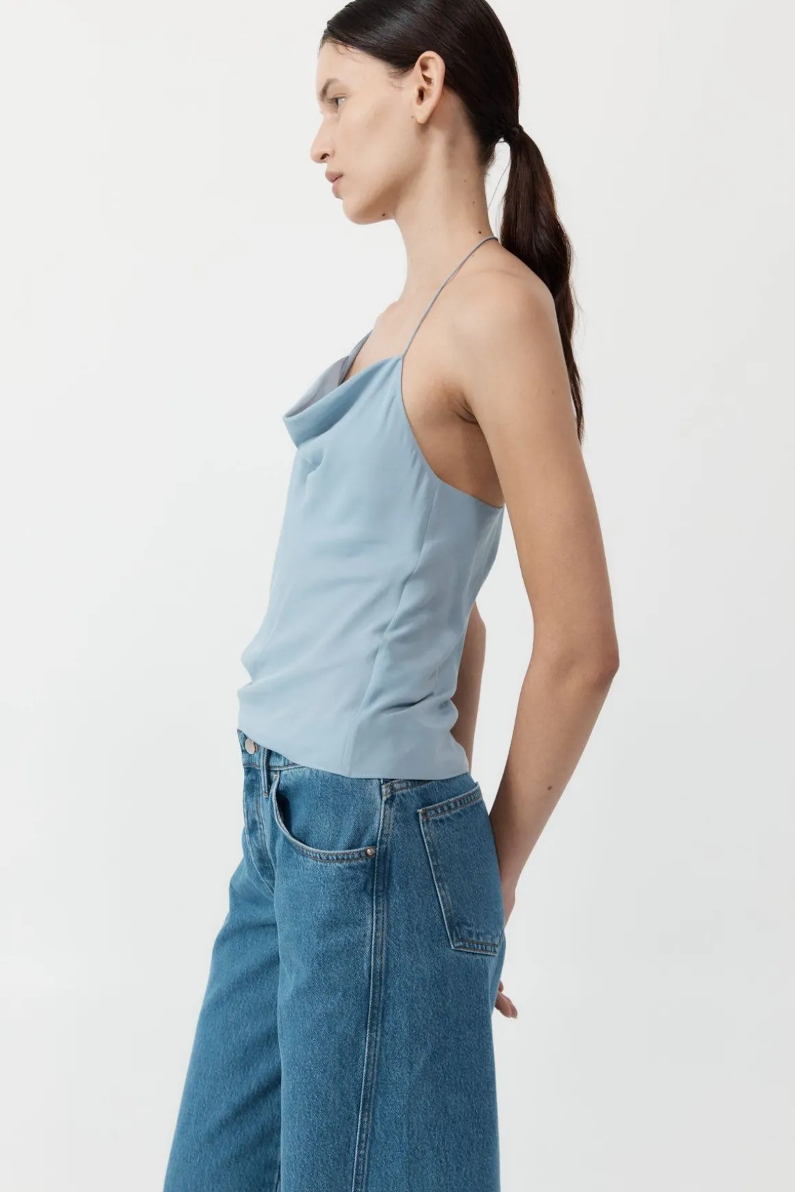 St. Agni Asymm Drape Top - Stone Blue