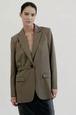 St. Agni Belt Detail Blazer - Kelp