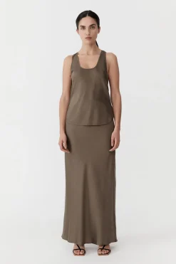 St. Agni Bias Slip Skirt - Kelp