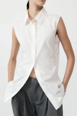 St. Agni Cotton Belted Sleeveless Shirt - White