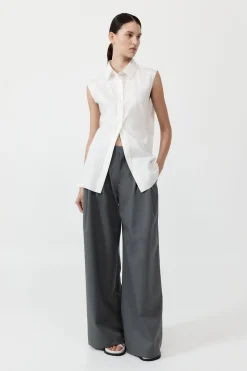St. Agni Cotton Belted Sleeveless Shirt - White
