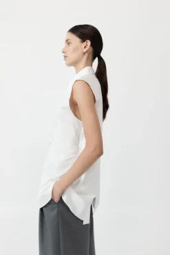 St. Agni Cotton Belted Sleeveless Shirt - White