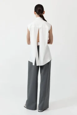 St. Agni Cotton Belted Sleeveless Shirt - White