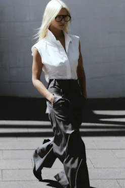 St. Agni Cotton Belted Sleeveless Shirt - White
