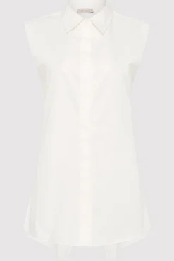 St. Agni Cotton Belted Sleeveless Shirt - White