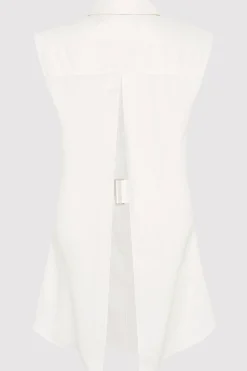 St. Agni Cotton Belted Sleeveless Shirt - White