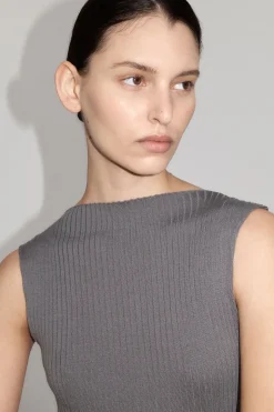 St. Agni Cut Away Knit Dress - Stone Grey