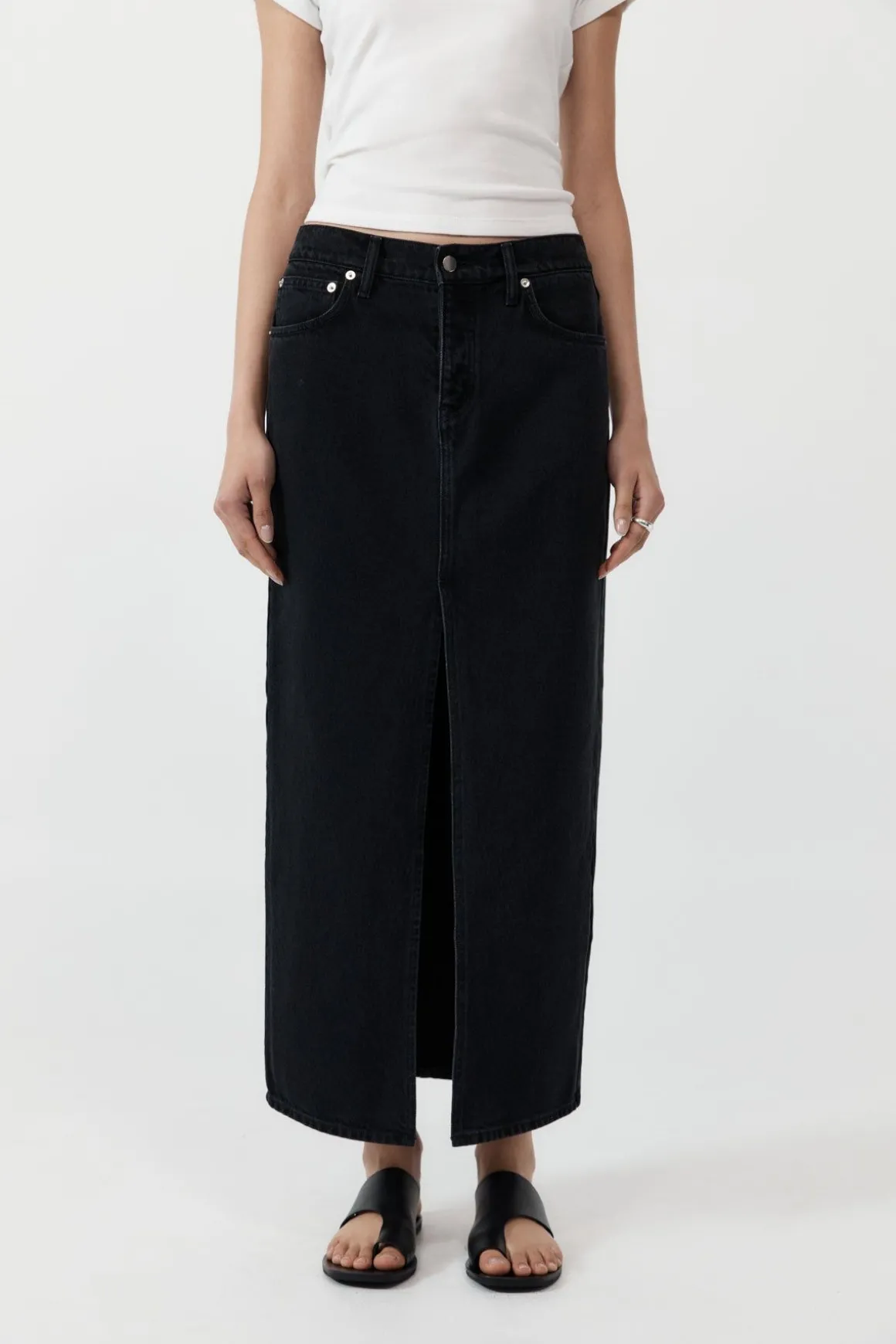 St. Agni Denim Maxi Skirt - Washed Black