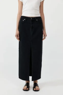 St. Agni Denim Maxi Skirt - Washed Black