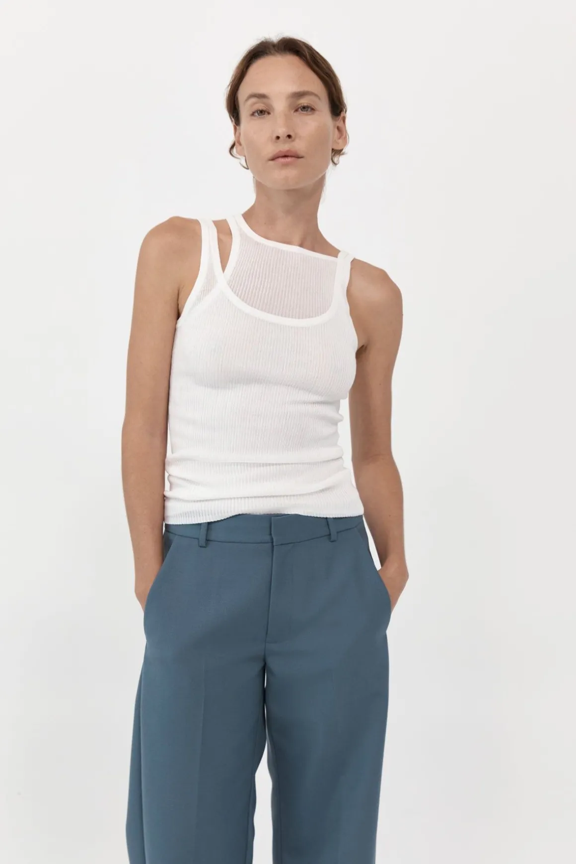 St. Agni Double Layer Knit Singlet - White