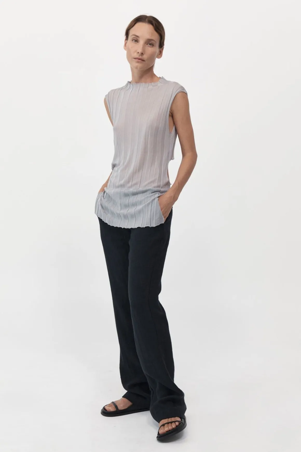 St. Agni Fine Pleat Knit Top - Silver