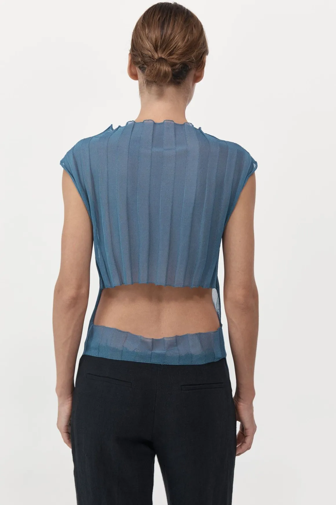 St. Agni Fine Pleat Knit Top - Steel Blue