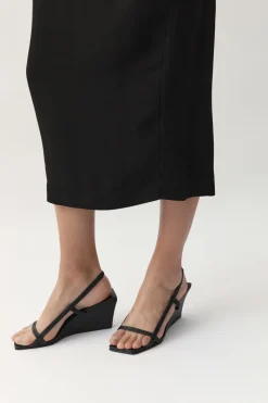 St. Agni Fine Strap Sling Back Wedge - Black