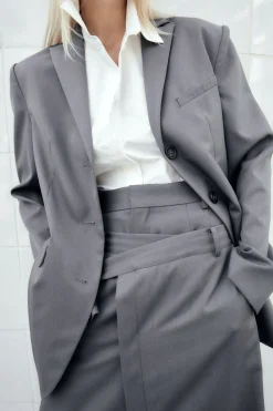 St. Agni Homme Belted Blazer - Pewter Grey