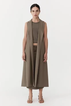 St. Agni Layered Wool Trench - Kelp