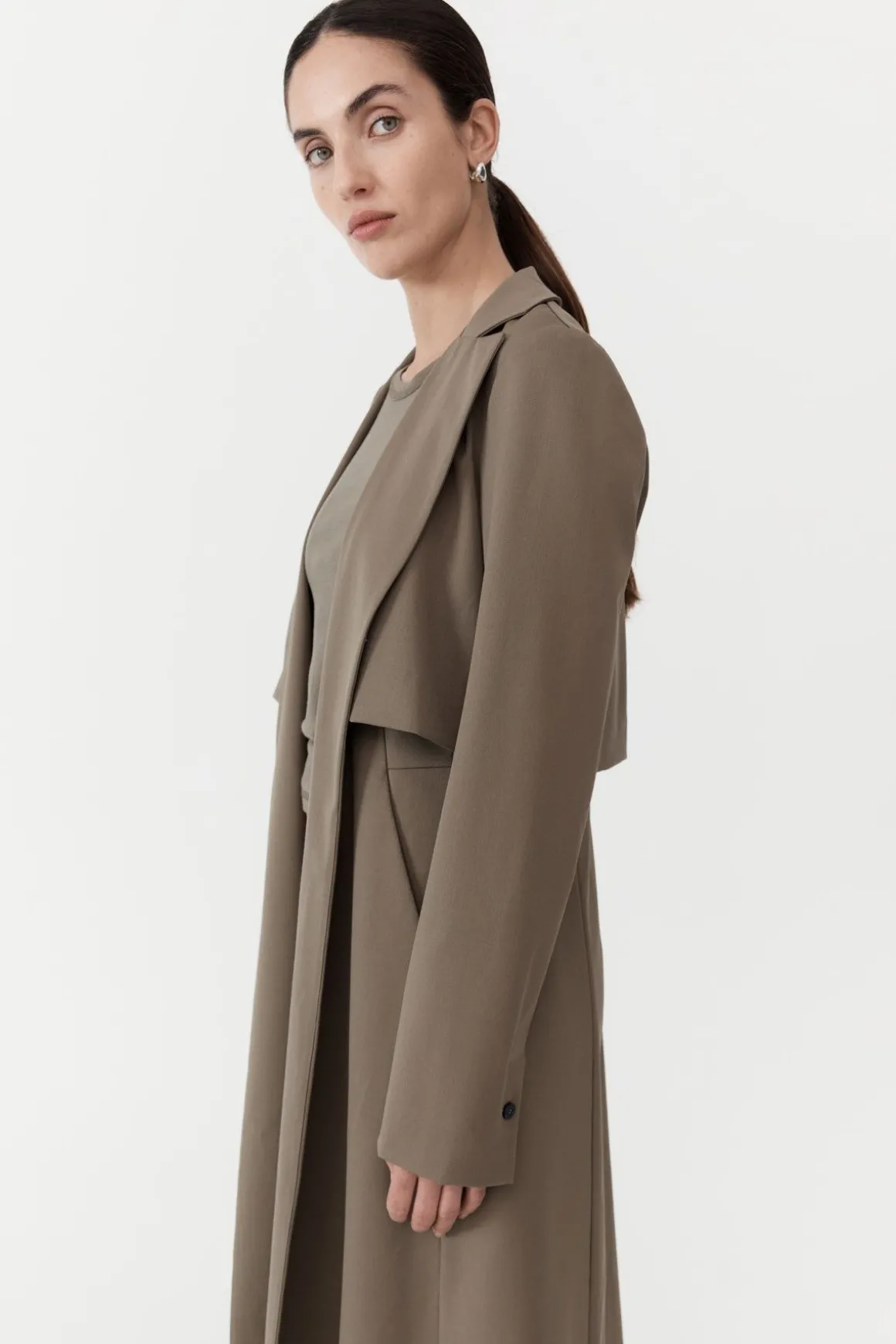 St. Agni Layered Wool Trench - Kelp