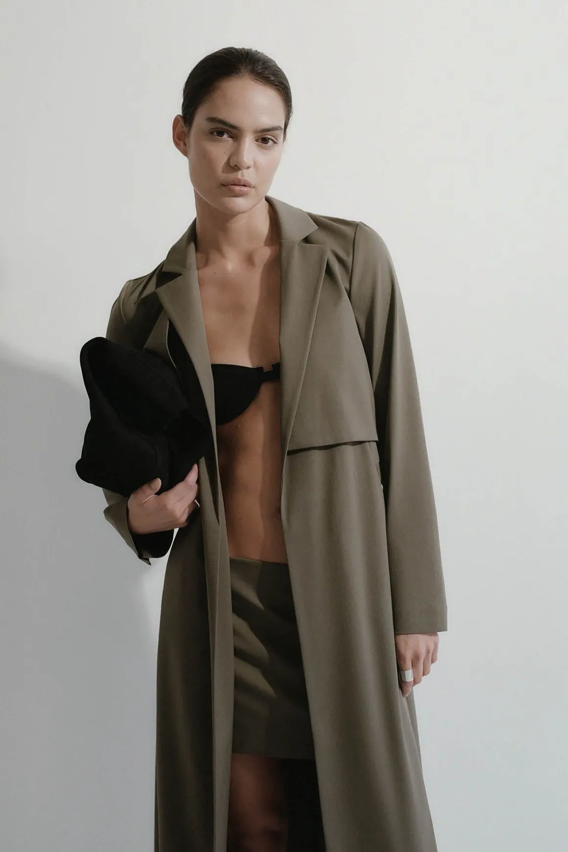St. Agni Layered Wool Trench - Kelp