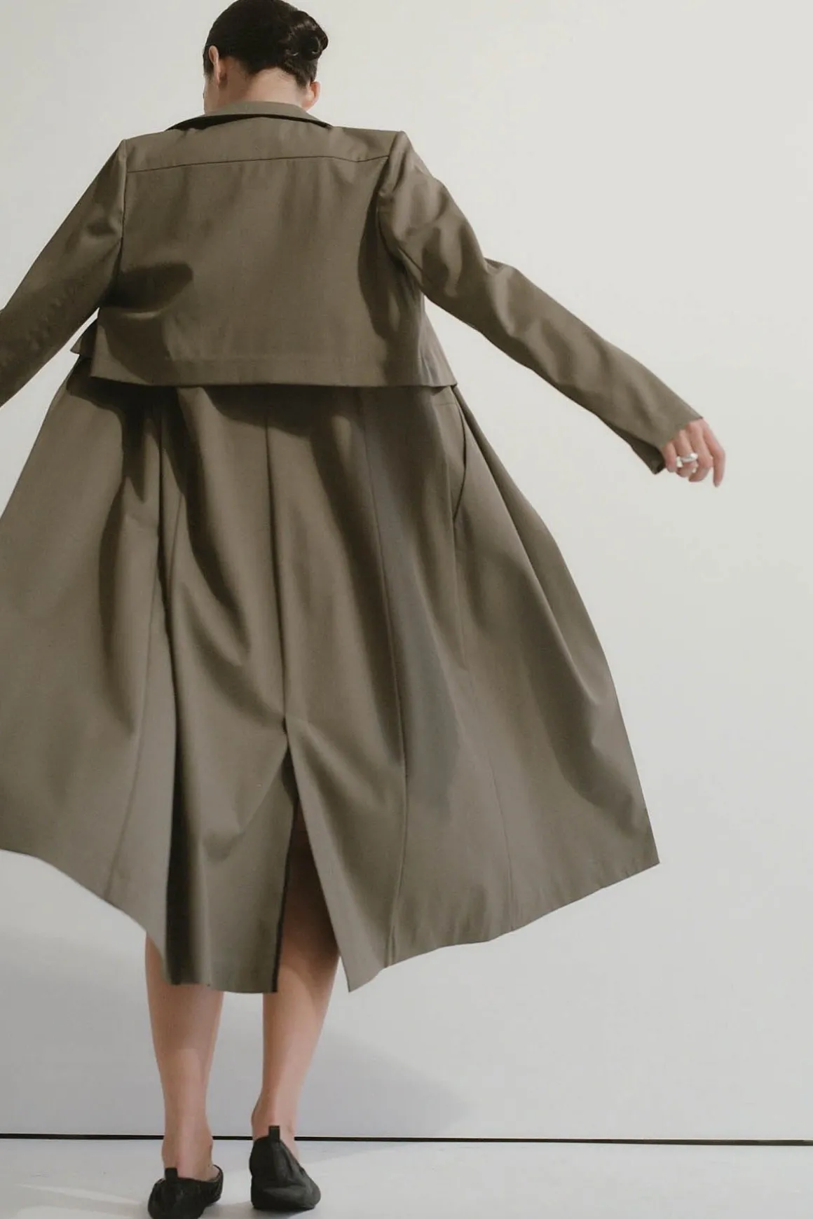 St. Agni Layered Wool Trench - Kelp