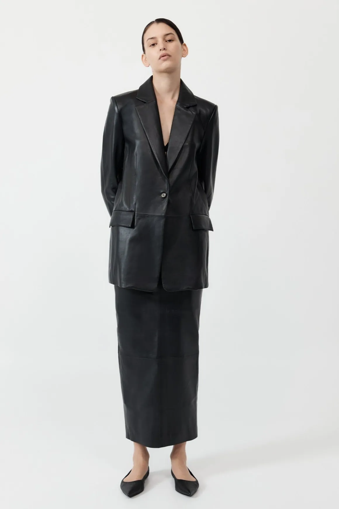 St. Agni Leather Column Skirt - Black