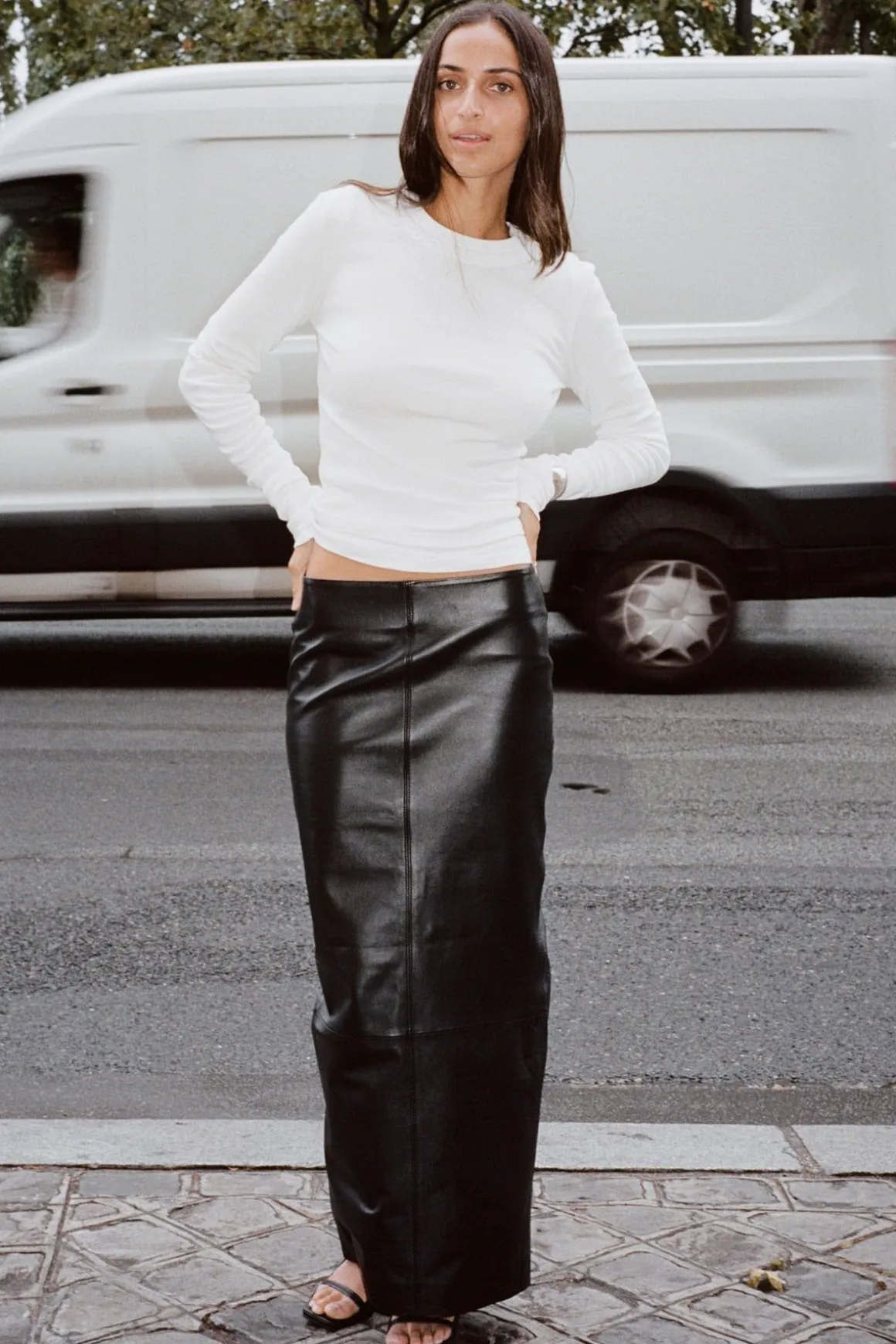 St. Agni Leather Column Skirt - Black