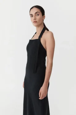 St. Agni Linen Bias Maxi Dress - Black
