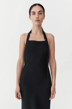 St. Agni Linen Bias Maxi Dress - Black