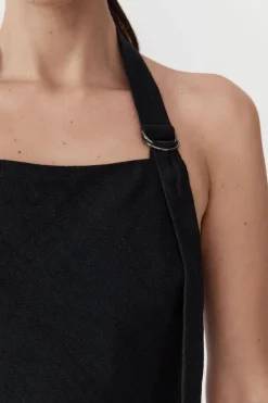 St. Agni Linen Bias Maxi Dress - Black