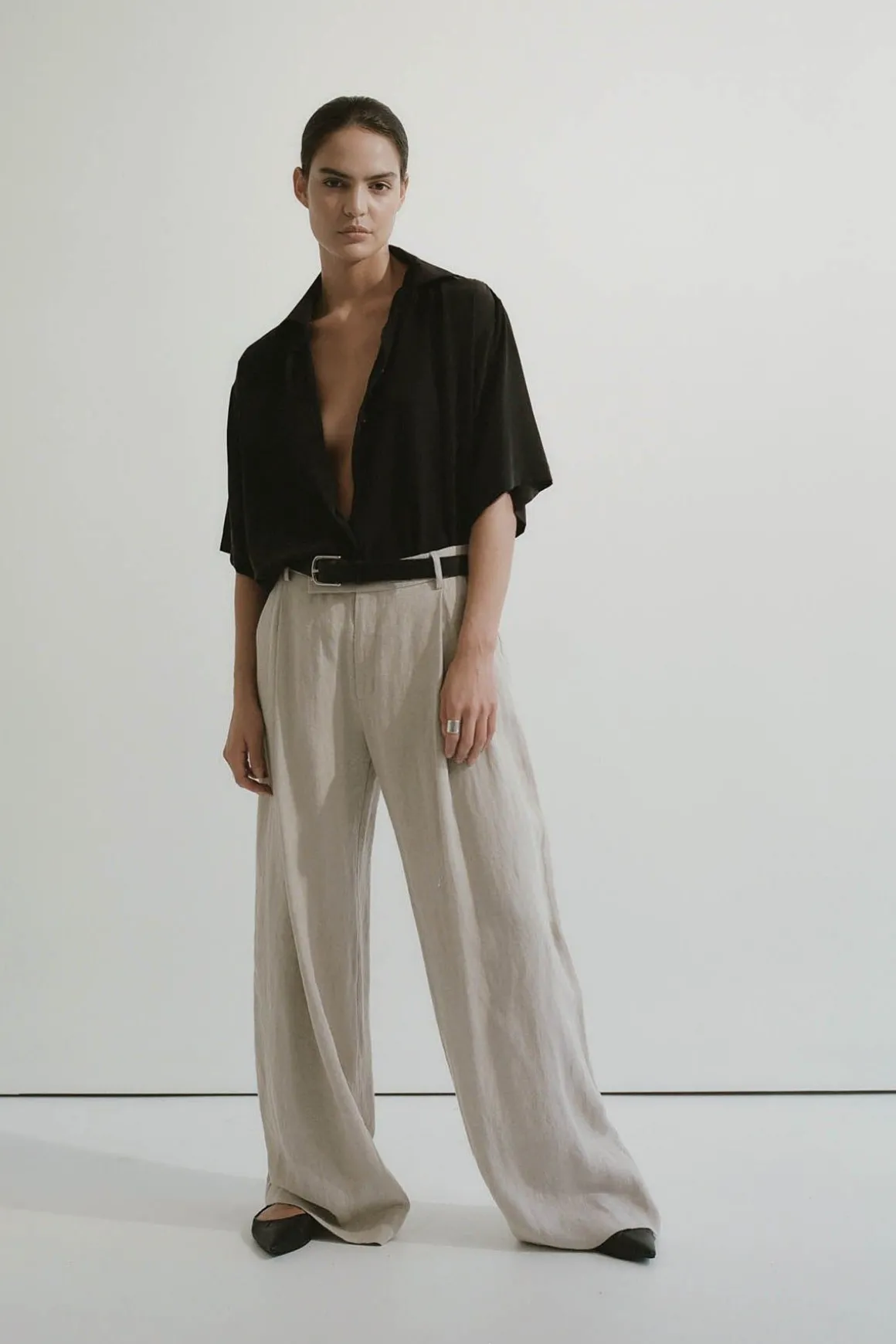 St. Agni Linen Overlap Waist Trousers - Natural