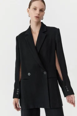 St. Agni Linen Split Sleeve Blazer - Black
