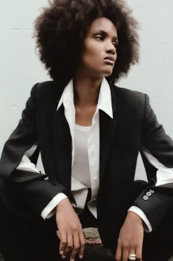 St. Agni Linen Split Sleeve Blazer - Black