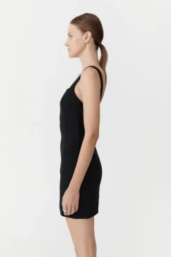 St. Agni Linen Square Neck Mini Dress - Black