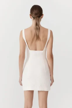 St. Agni Linen Square Neck Mini Dress - Ivory