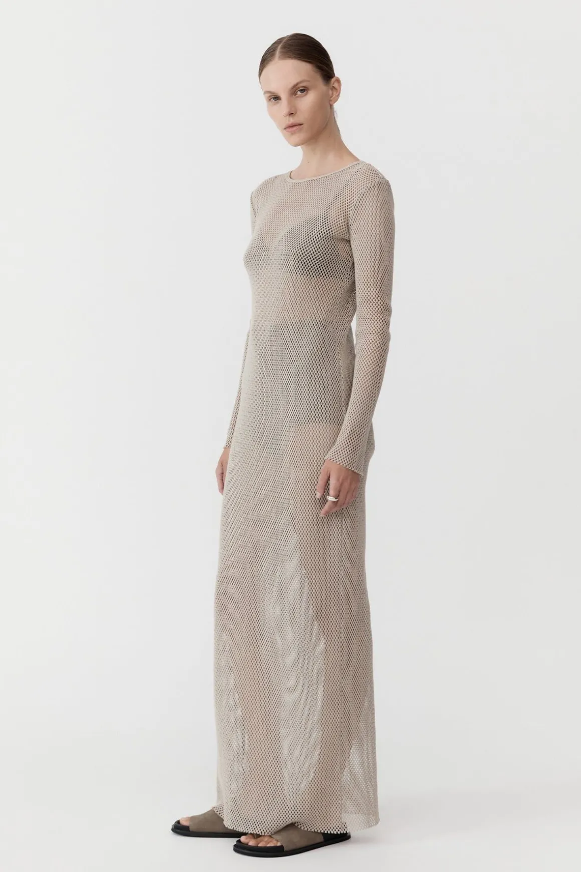 St. Agni Mesh Long Sleeve Dress - Aloe