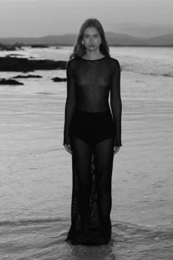 St. Agni Mesh Long Sleeve Dress - Black