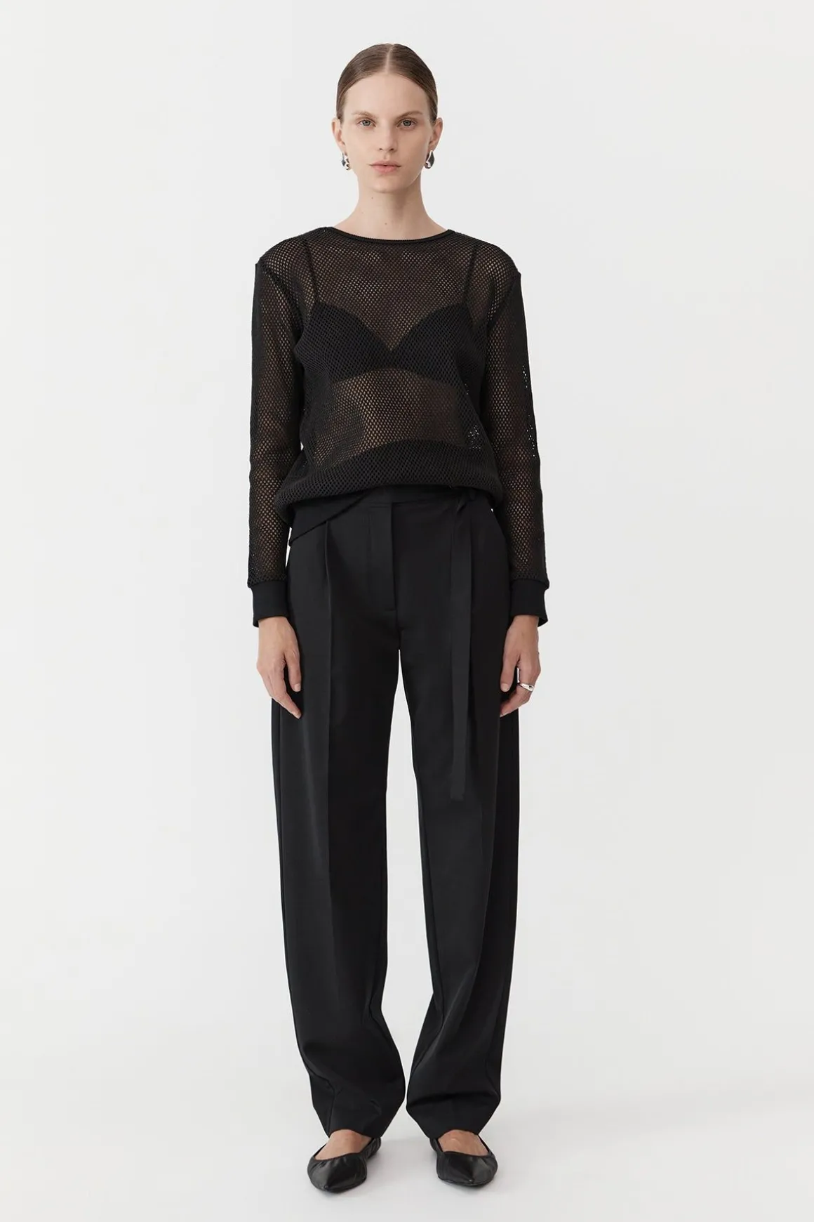St. Agni Mesh Long Sleeve Top - Black