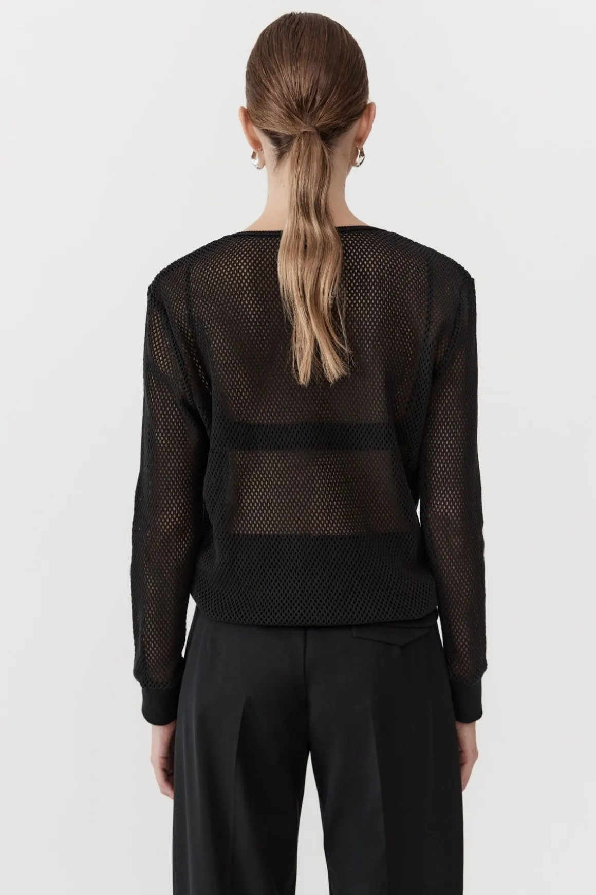 St. Agni Mesh Long Sleeve Top - Black