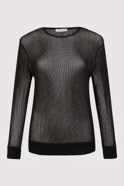 St. Agni Mesh Long Sleeve Top - Black