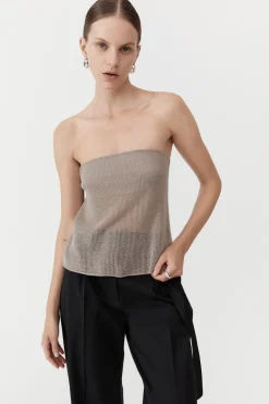 St. Agni Mesh Strapless Top - Fog