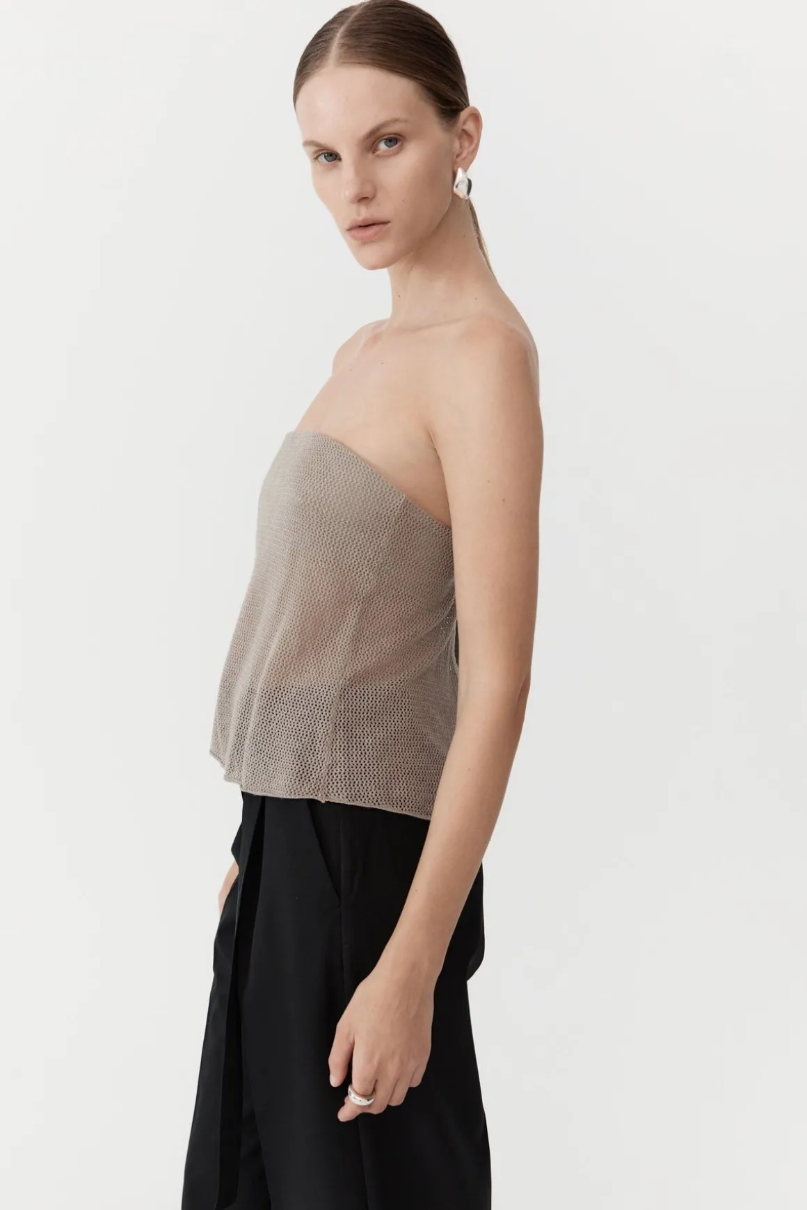 St. Agni Mesh Strapless Top - Fog