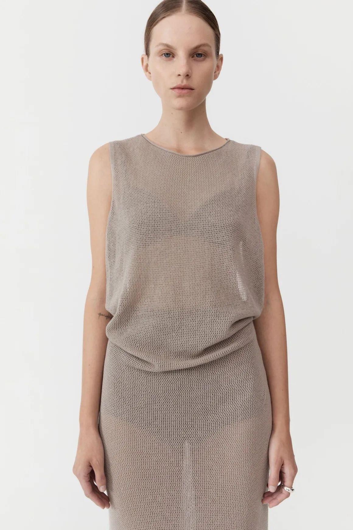 St. Agni Mesh Tuck Back Maxi Dress - Fog