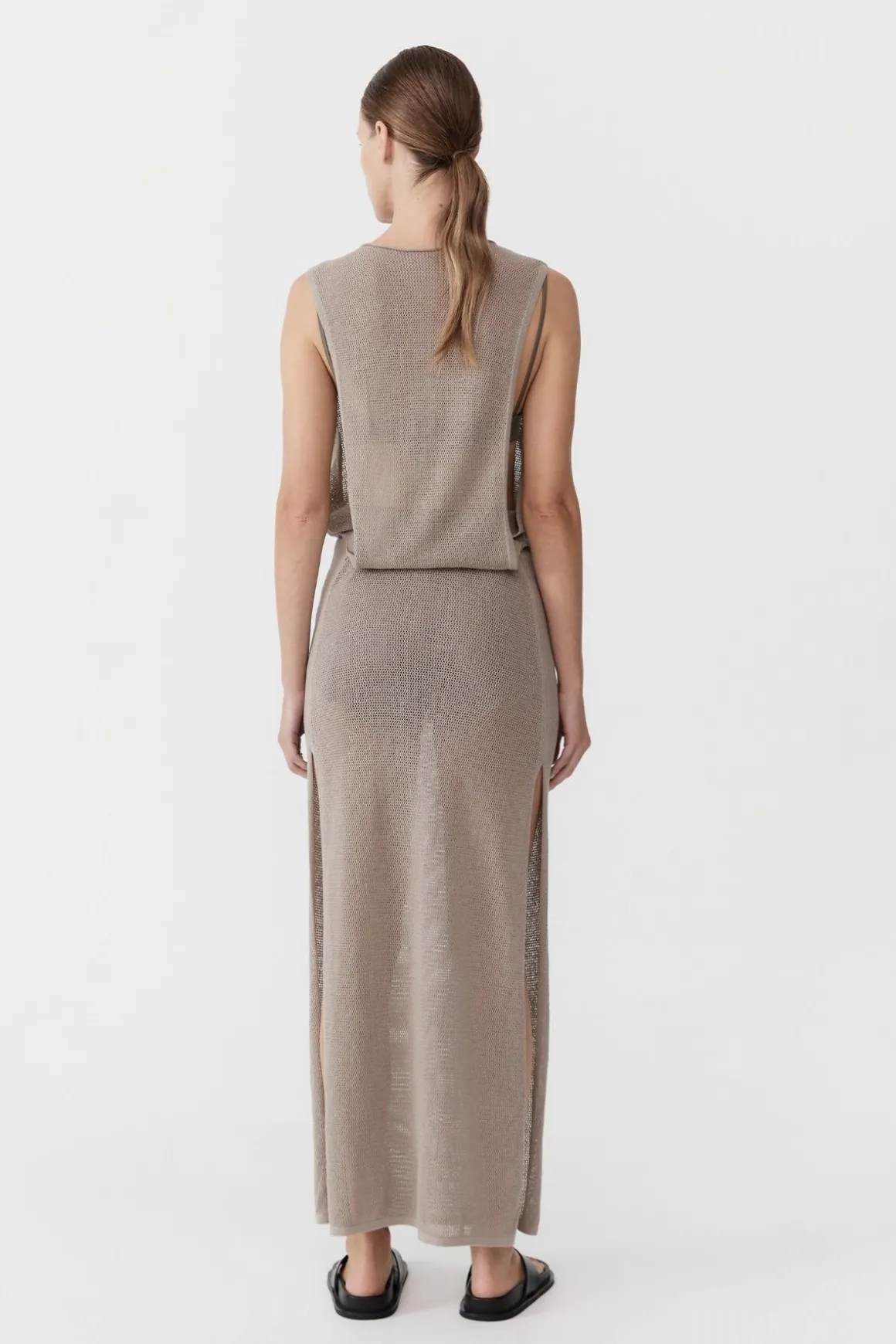 St. Agni Mesh Tuck Back Maxi Dress - Fog