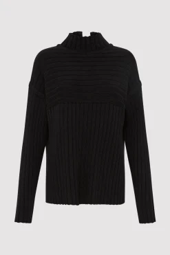 St. Agni Mock Neck Rib Knit Jumper - Black