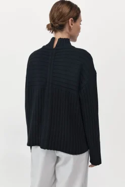 St. Agni Mock Neck Rib Knit Jumper - Black
