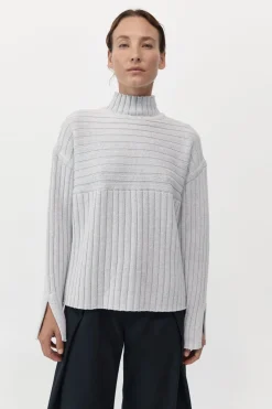 St. Agni Mock Neck Rib Knit Jumper - Soft Grey