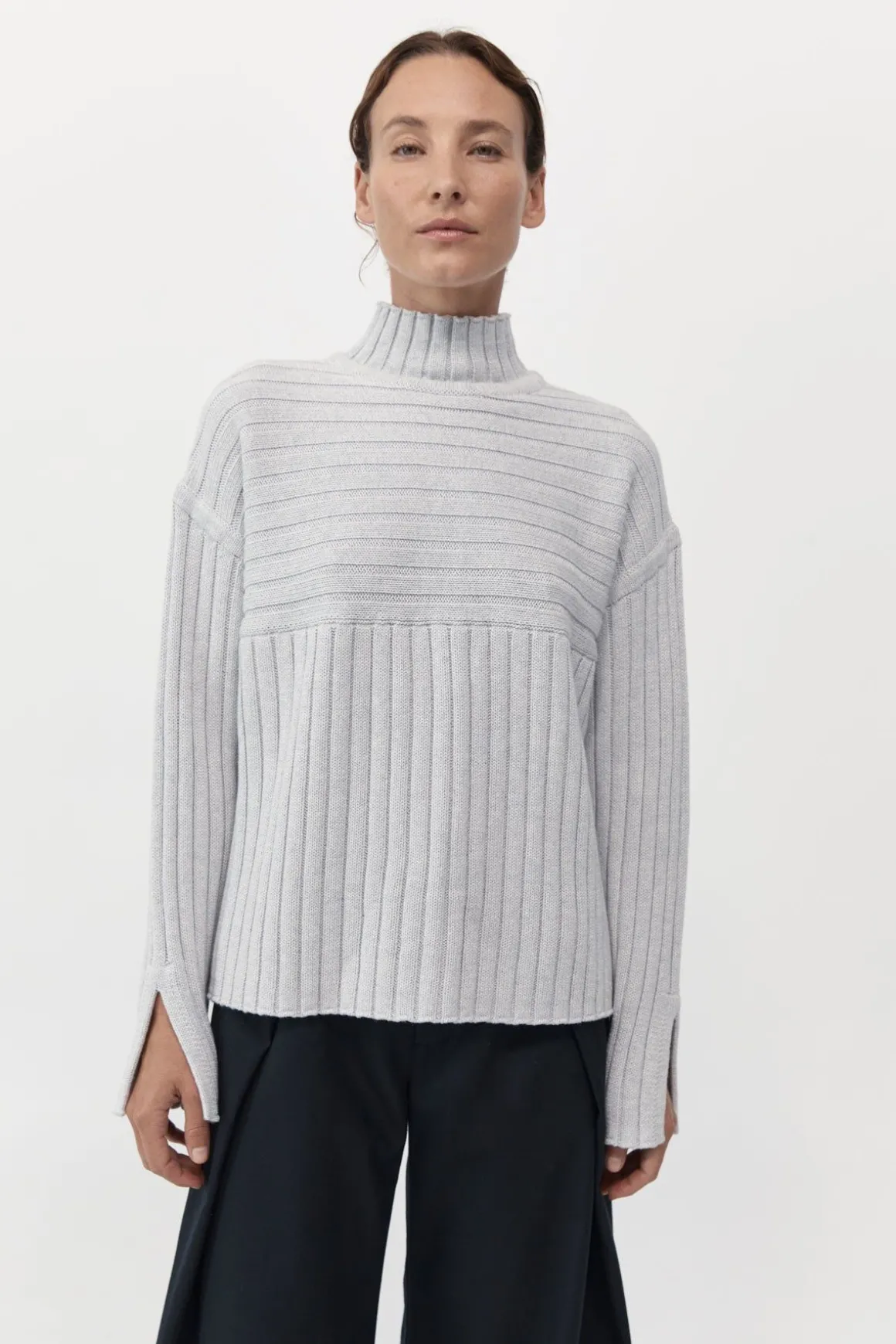 St. Agni Mock Neck Rib Knit Jumper - Soft Grey