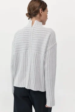 St. Agni Mock Neck Rib Knit Jumper - Soft Grey